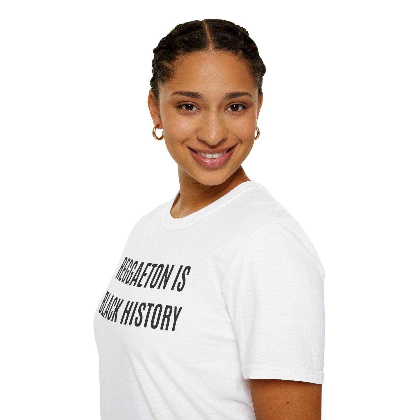 "Reggaeton is Black History" Unisex Soft-Style T-Shirt in White