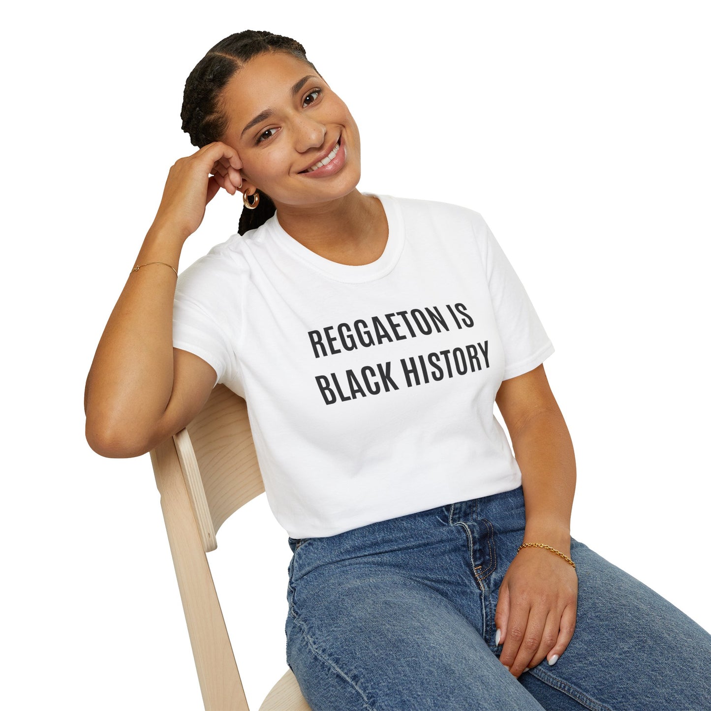 "Reggaeton is Black History" Unisex Soft-Style T-Shirt in White